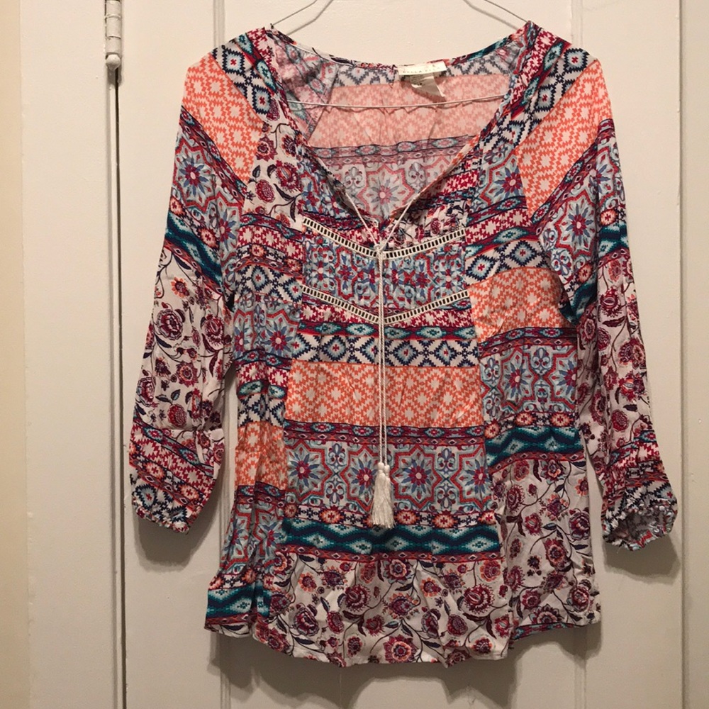 Patterned peasant top